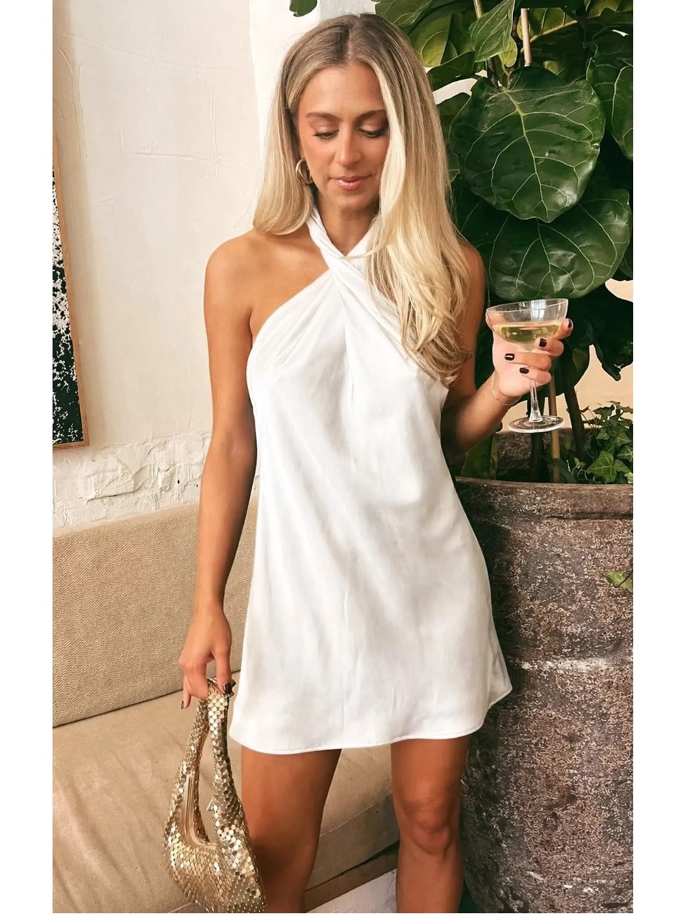 NWT Show Me Your Mumu Jasmine Mini Dress White Satin Halter XXL | Bride ⭐